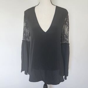 Liu.Jo Milano Shirt Top Blouse Black Bell Sleeves Lace Flowy Whimsigoth Witchy